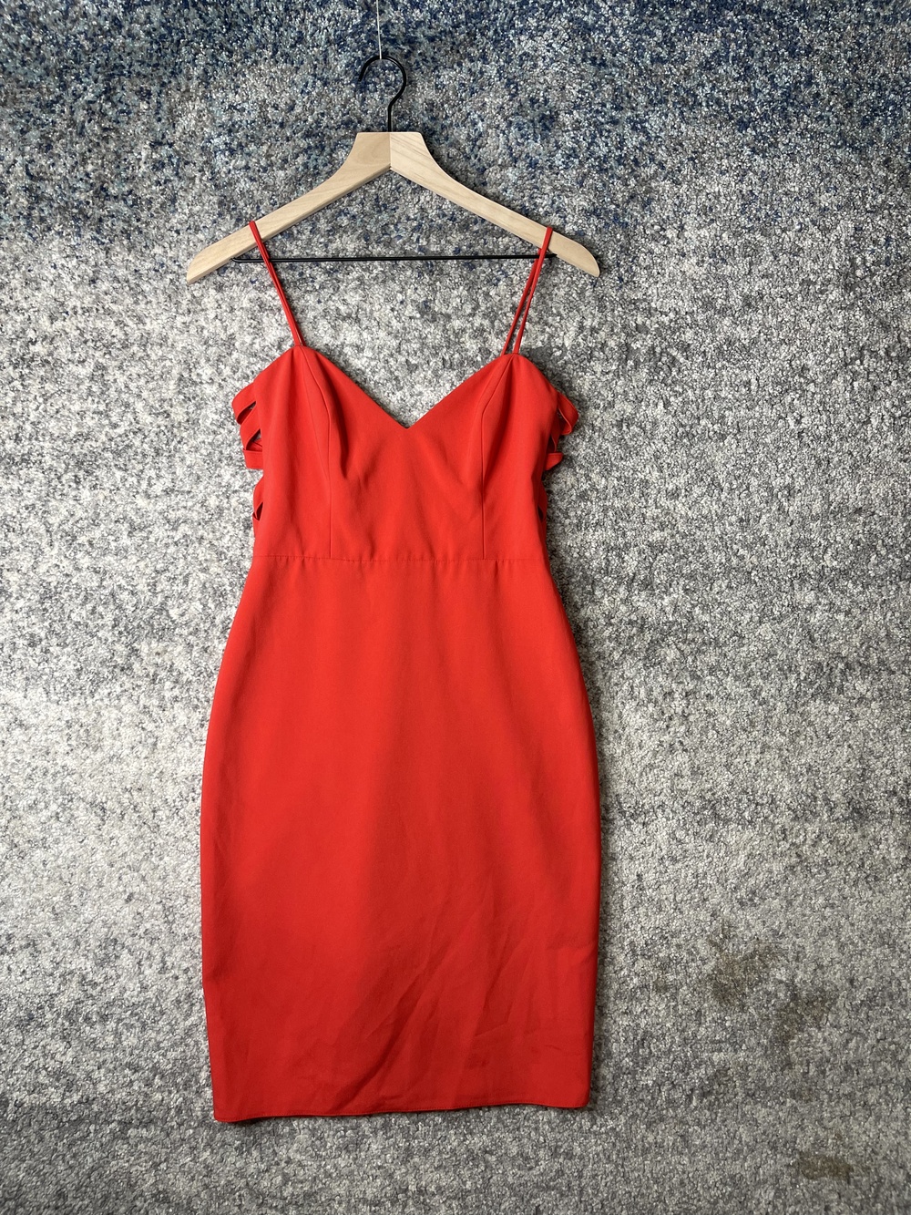 Theia Dress Womens 2 Red Sheath Sleeveless Fitted Cocktail Midi Crisscross Side